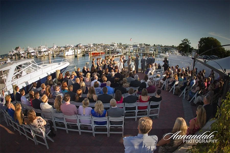 Wedding ceremony near a harbor.