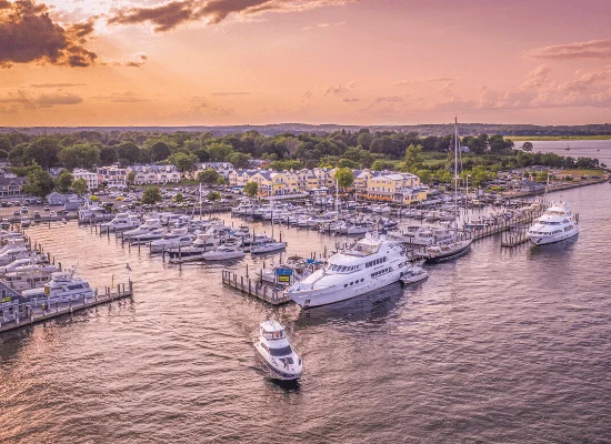 A overview shot of the Saybrook Point Marina.